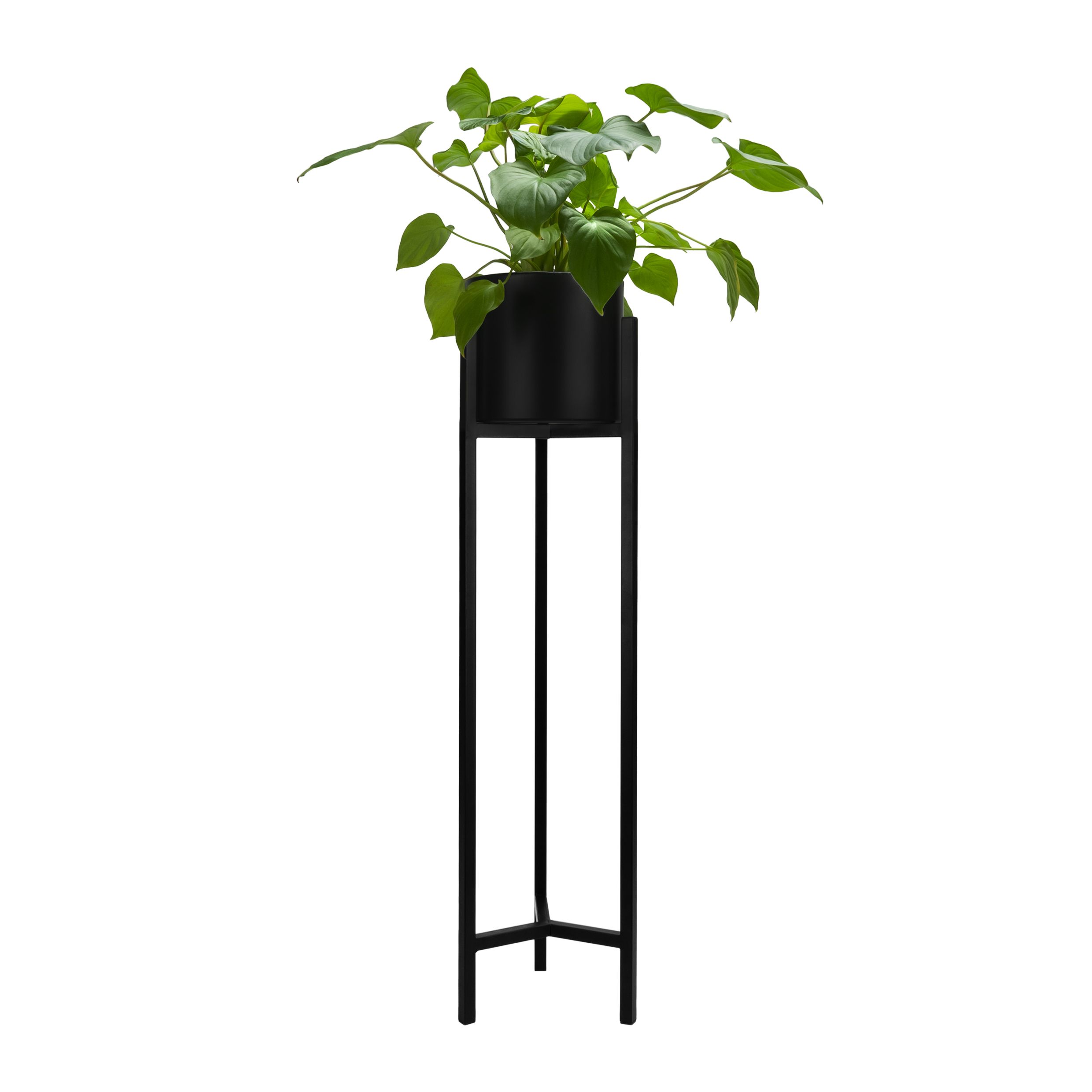 Strakke zwarte QUVIO plantenstandaard met metalen pot – hoogte en stijl voor elke kamer
