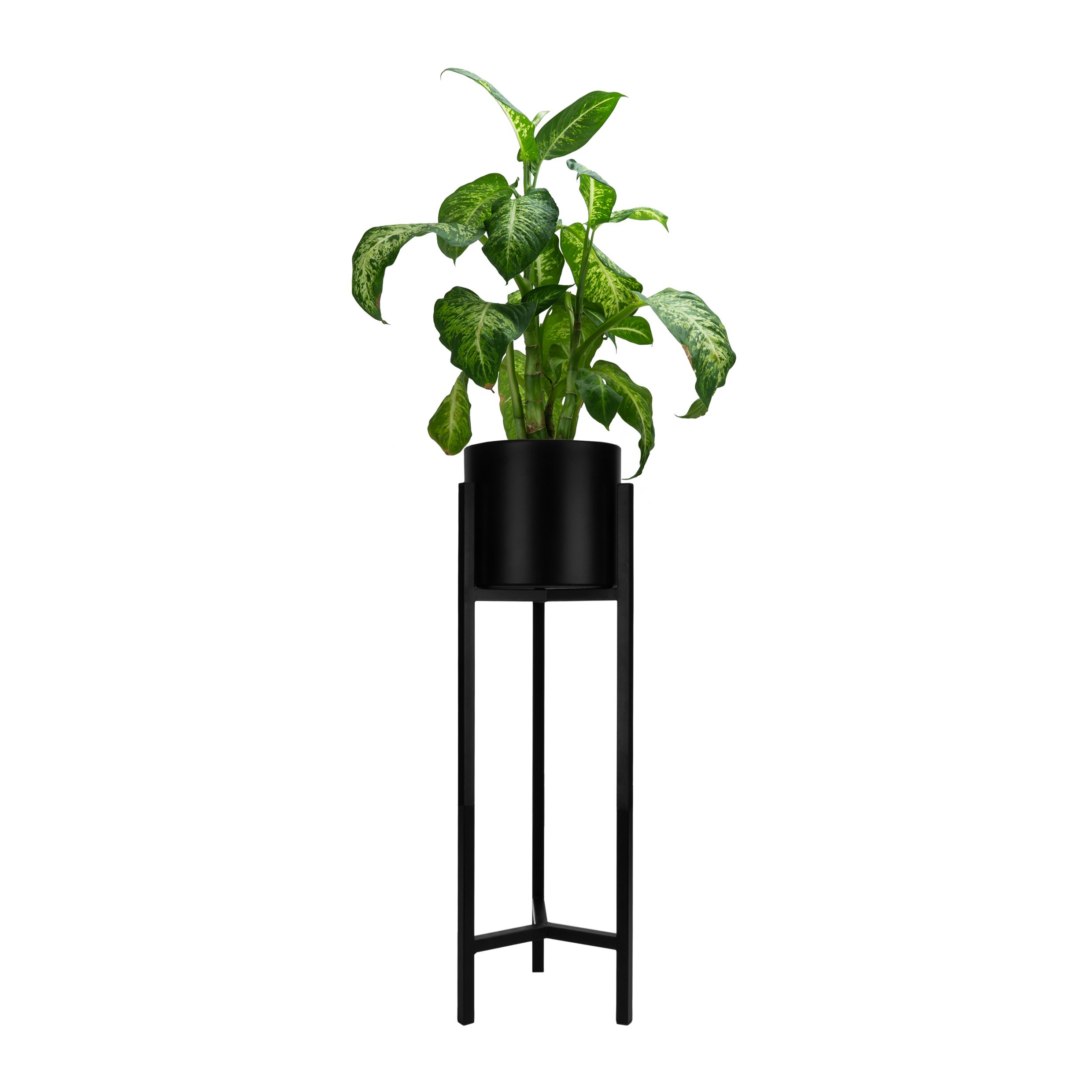Strakke zwarte QUVIO plantenstandaard met pot – Minimalistisch design voor elke woonkamer