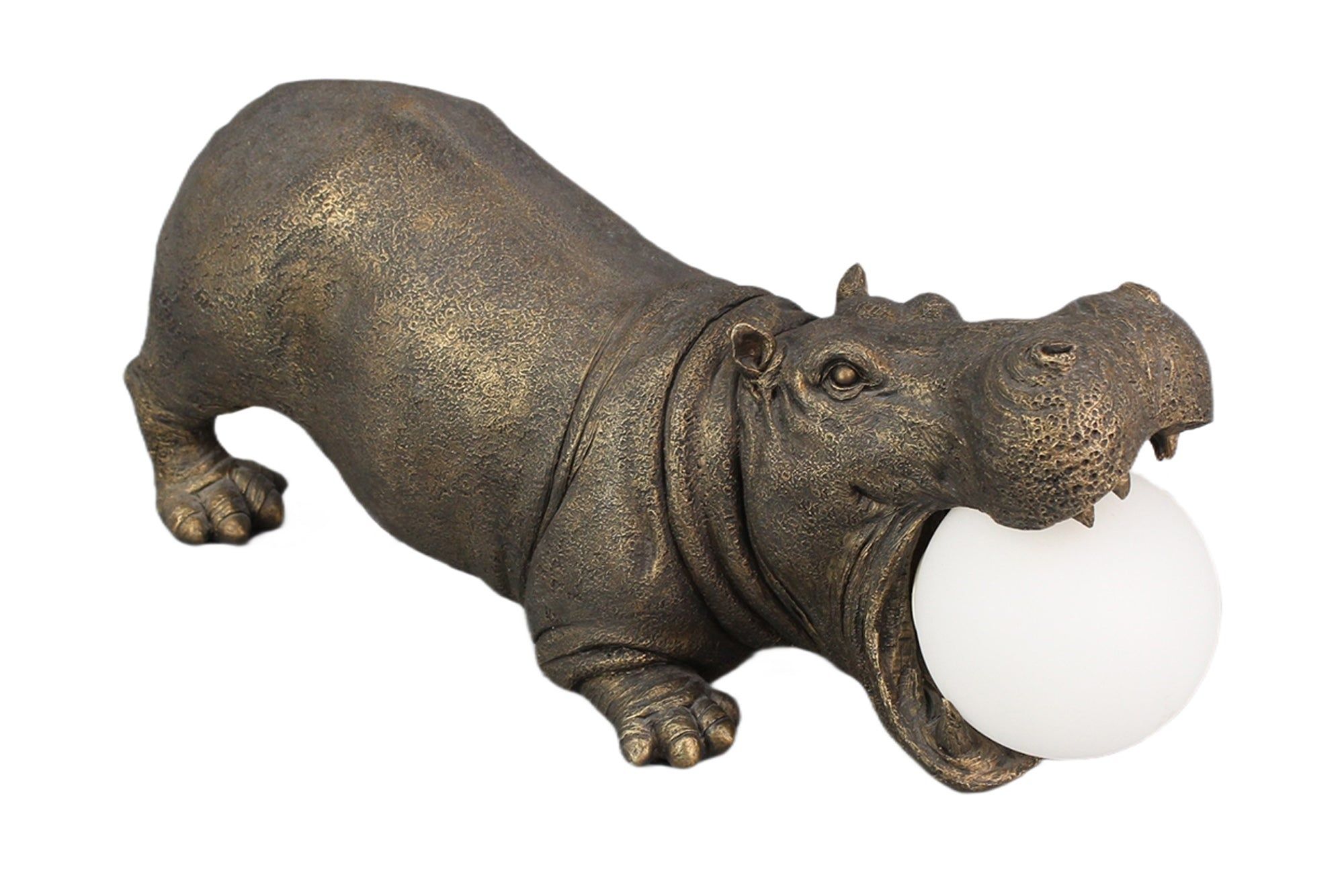 Tafellamp HIPPO – Speelse Nijlpaardsculptuur met Zwarte Kap – 45 cm