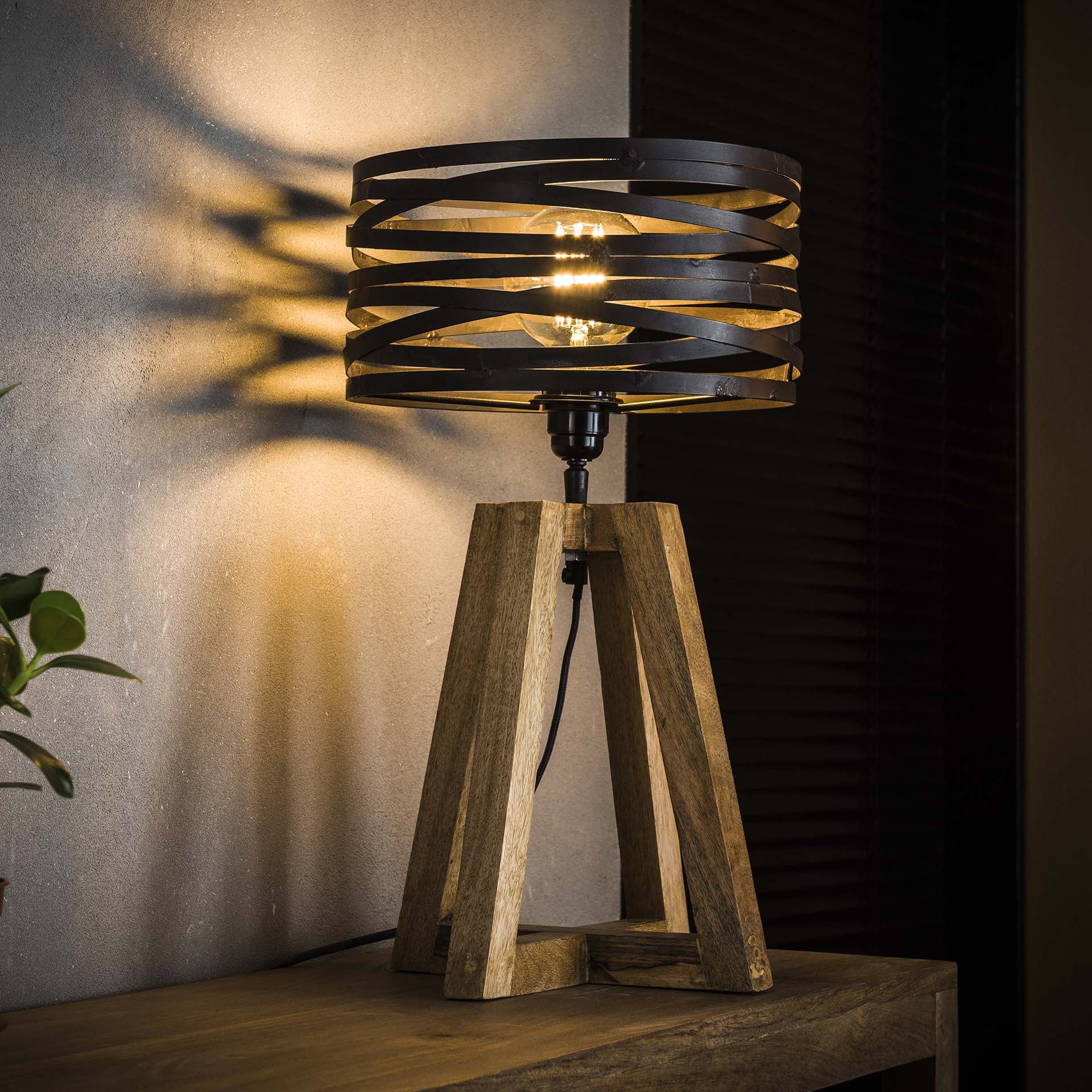 Tafellamp Manuel – Strakke 50 cm lamp in Slate Grey met houten accenten