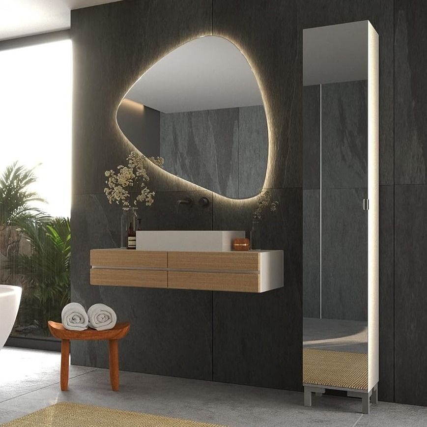 Taragonna hoge badkamerkast met spiegeldeur – 195 cm, mat wit – FD Furniture