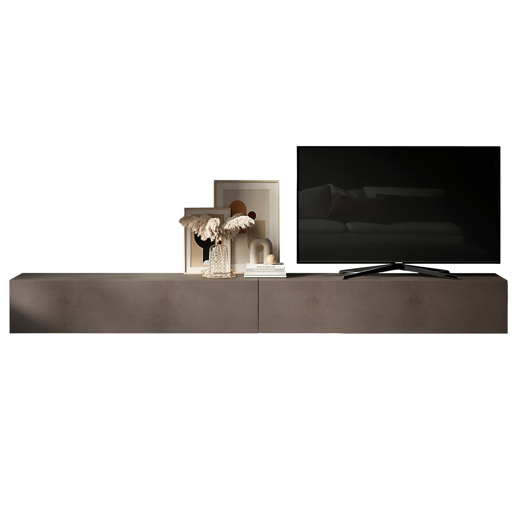 Tesla zwevend tv‑meubel – 276 cm breed in luxe brons