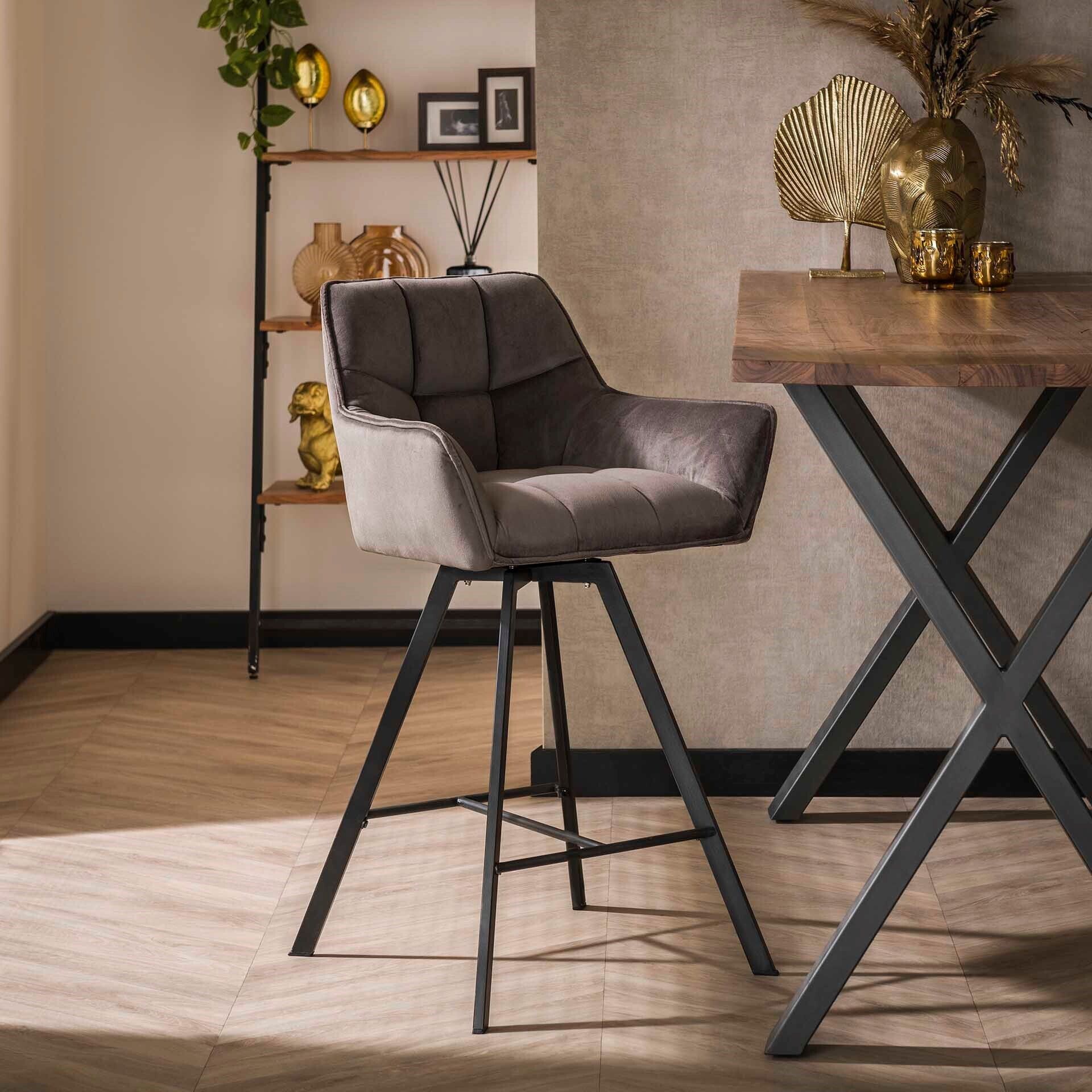 Thandie Draaibare Barstoel – Luxe Velvet in Antraciet voor Moderne Interieurs