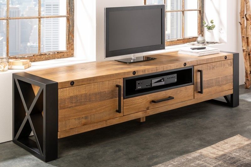 THOR massief TV‑lowboard (200 cm) – industrieel design van gerecycled grenenhout