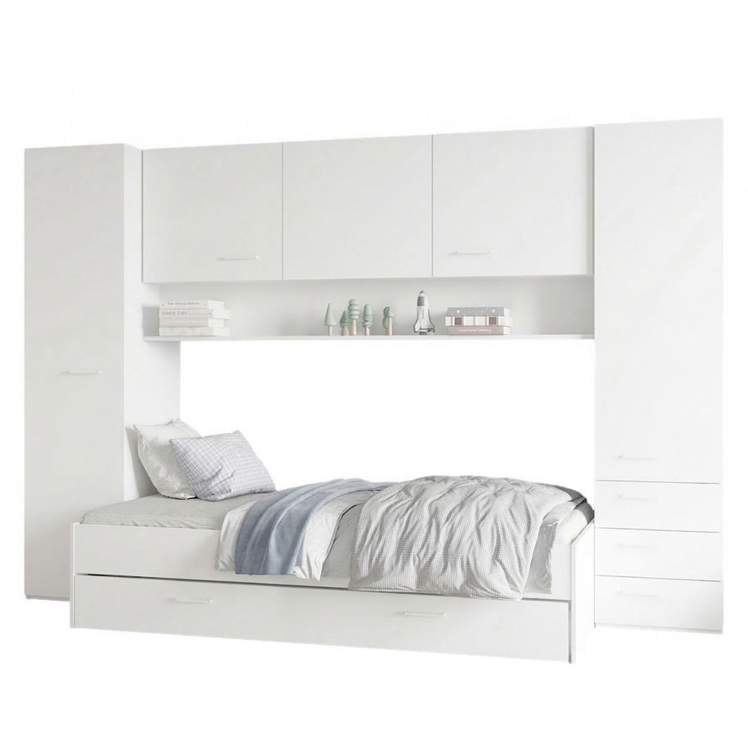 Tidy overbed – stijlvol éénpersoonsbed met slimme opbergruimte in wit