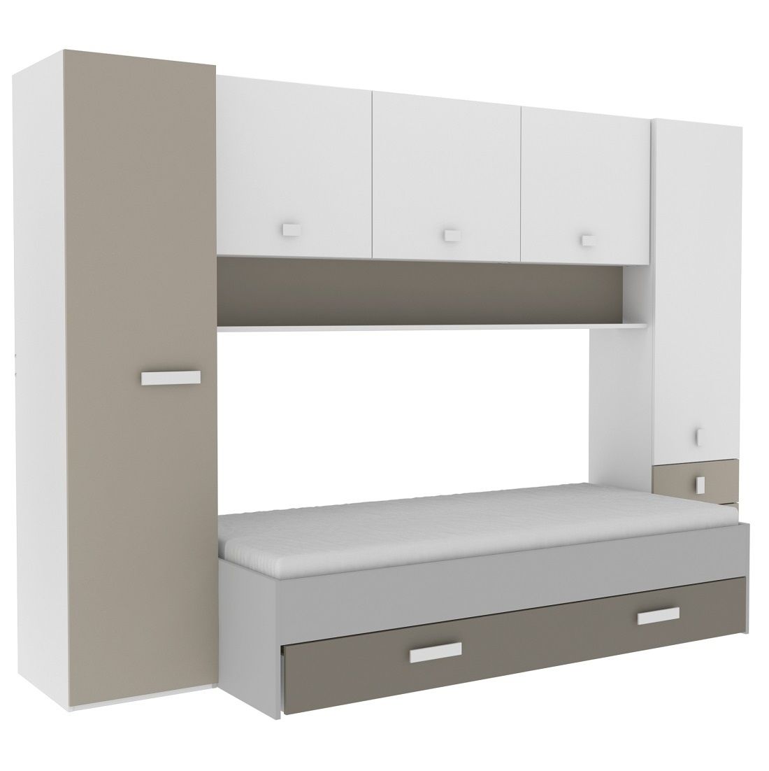Tidy Overbed – Wit/Klei Eenpersoonsbed met ruime opbergruimte