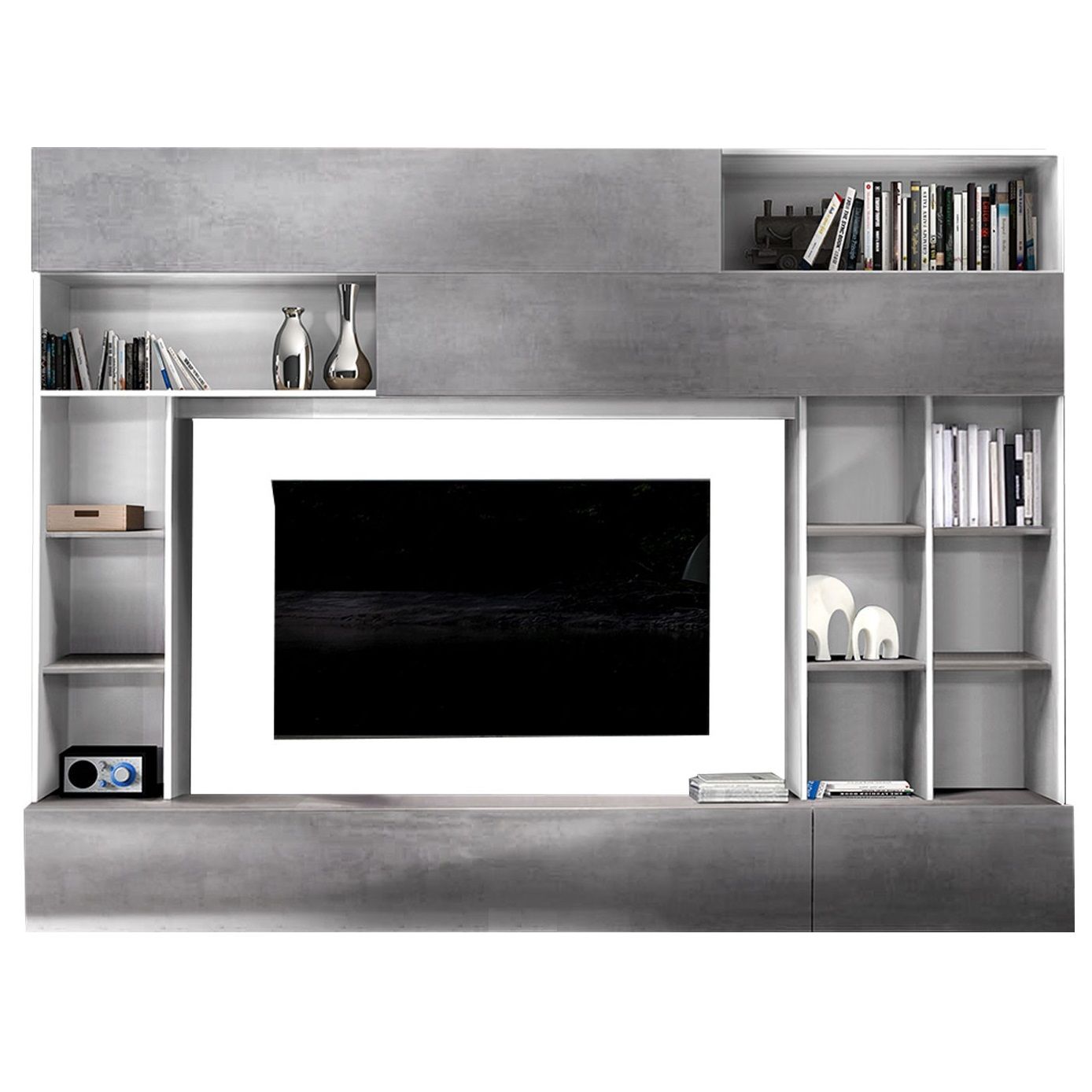 Tiko TV‑wandmeubel 277 cm – Modern wit‑grijs beton design voor ruime woonkamers
