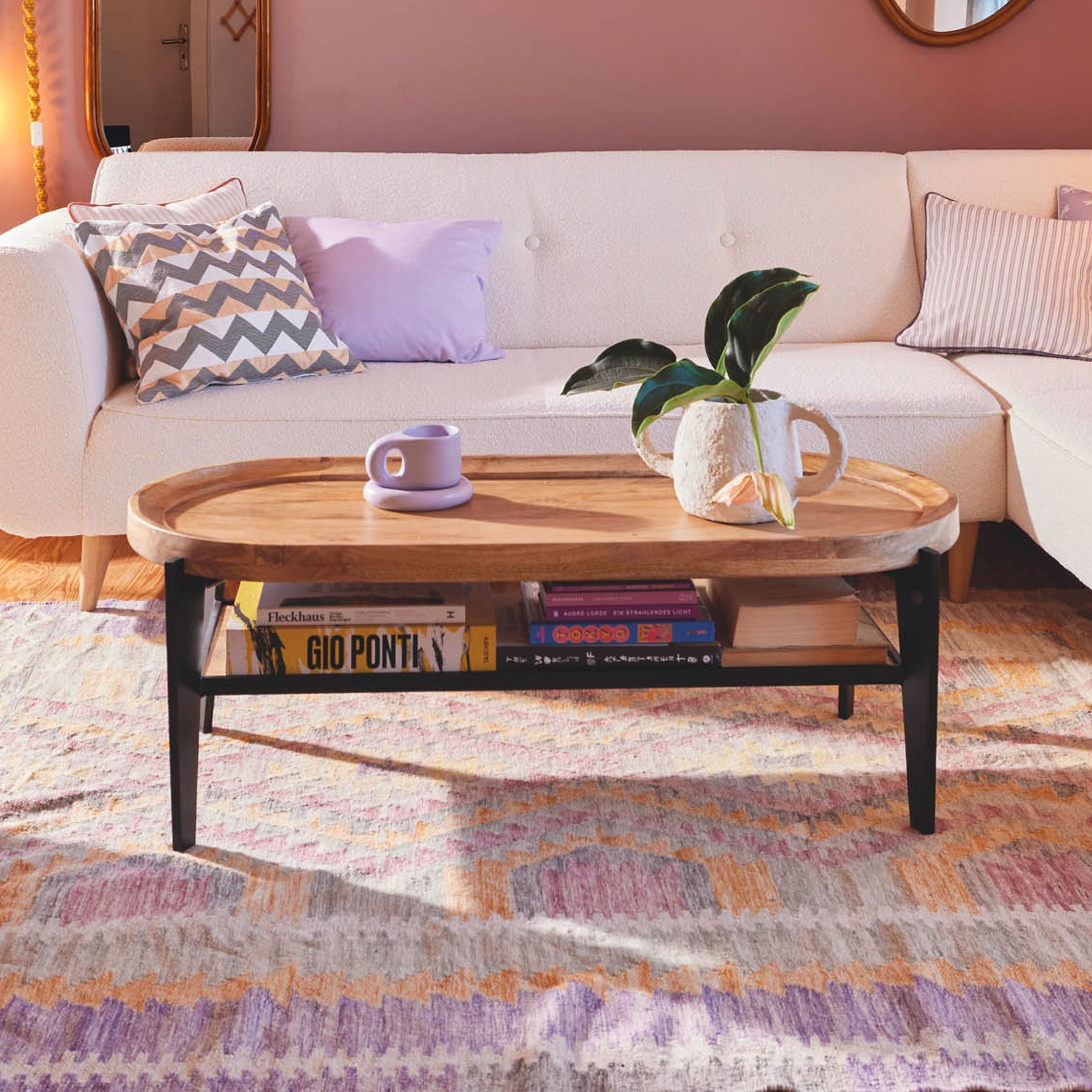 Tom Tailor Ovale Salontafel Deke – Mangohout & Metaal, 120×50 cm – Moderne Industriële Look