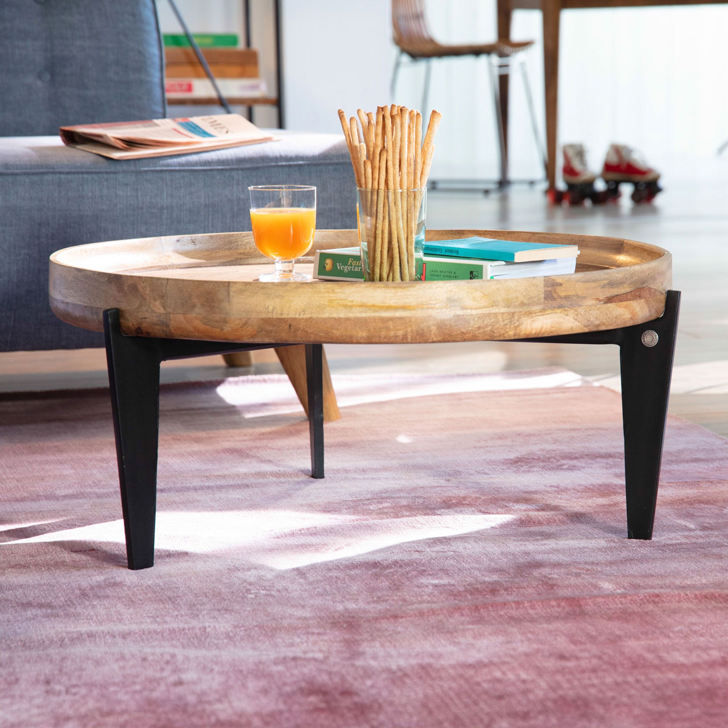 Tom Tailor ronde salontafel Winfield – 75 cm mangohout & metaal (bruin)