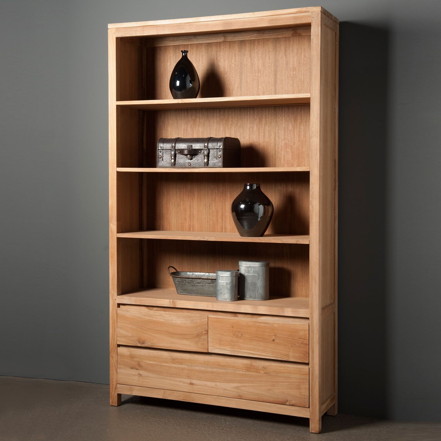 Torreliving Boekenkast Corona Teak – Natuurlijke Elegantie voor uw Woonkamer