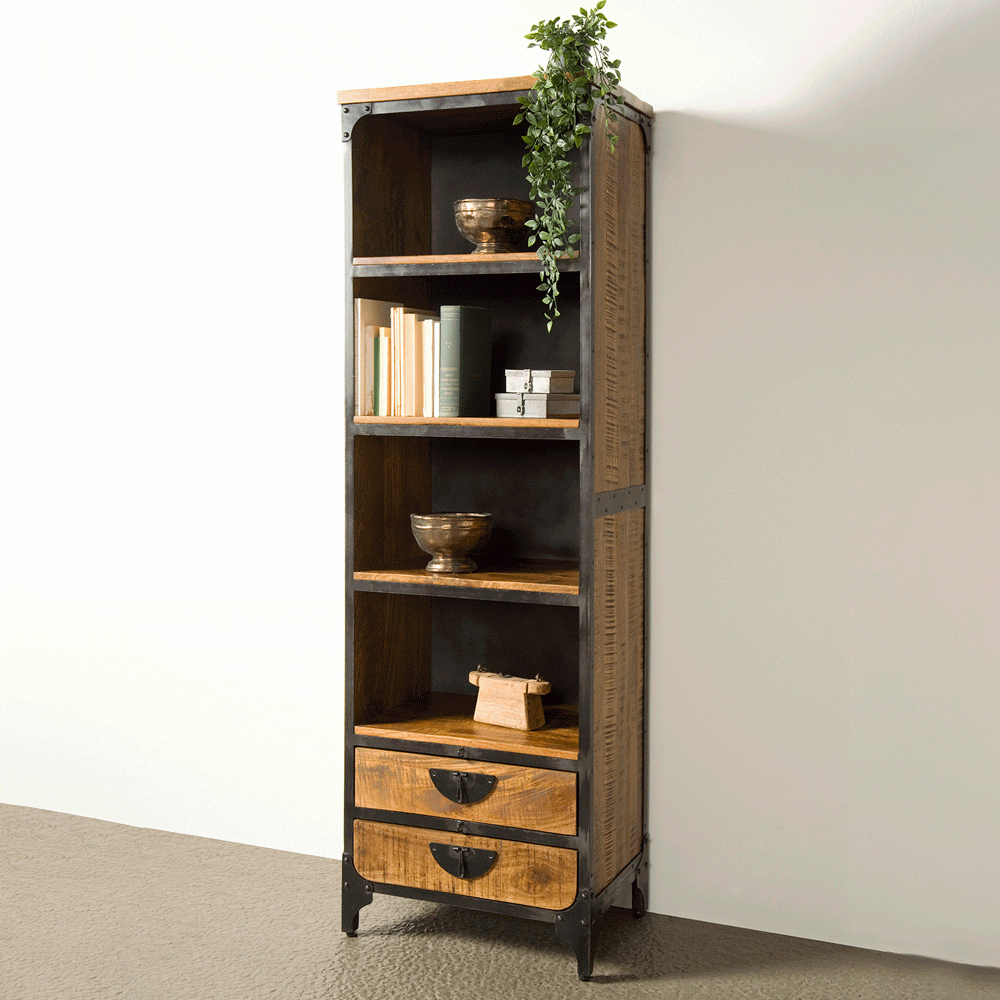 Tower Living Basto Boekenkast – Robuuste Mangohout met Industriële Allure