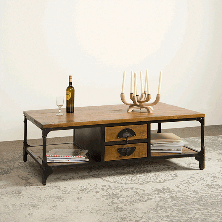 Tower Living Basto salontafel – Strakke mangohouten blad met zwarte staalbasis, 135 × 75 cm