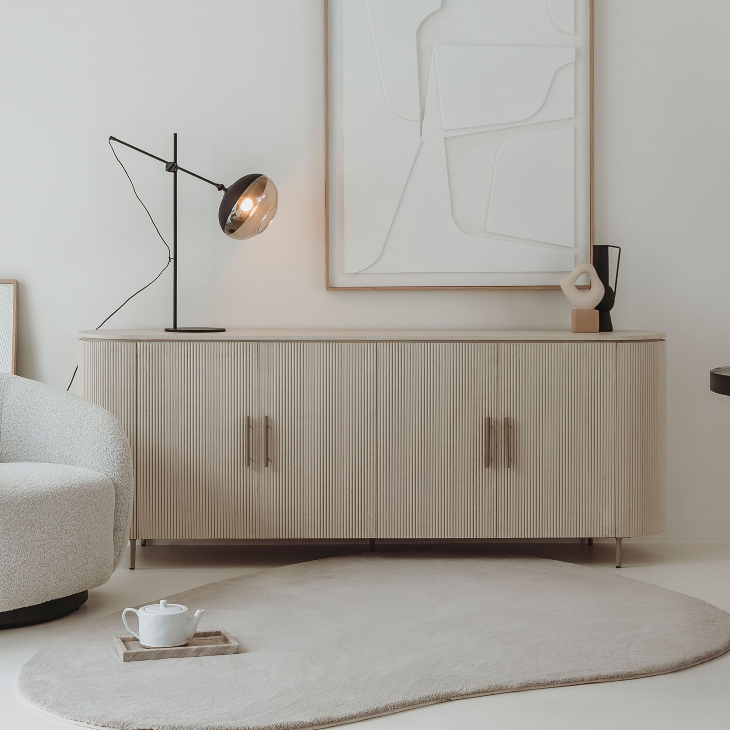 Tower Living Corbetta Dressoir – Minimalistisch Beige met Cementafwerking, 210 cm