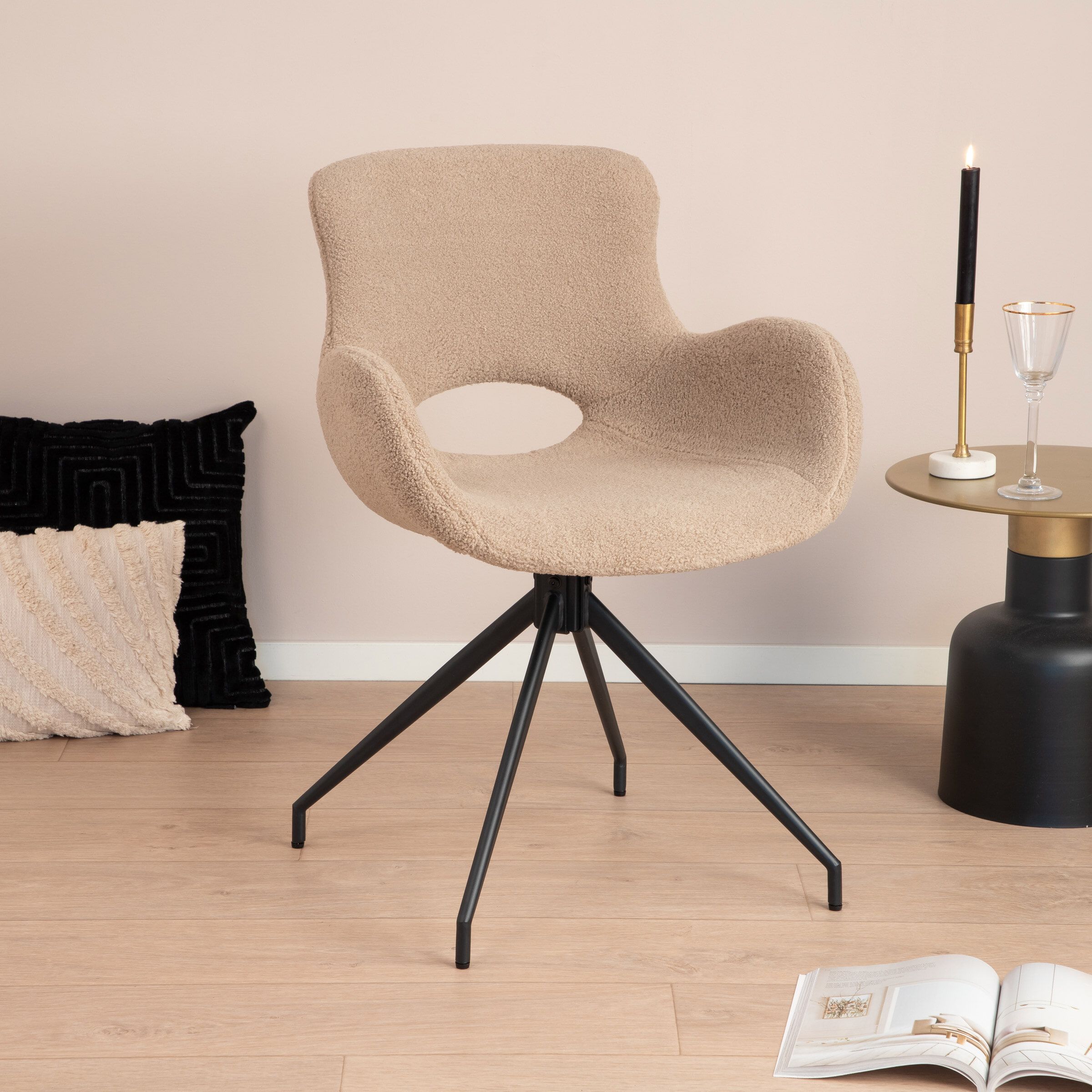 Tower Living draaibare eetkamerstoel Campo Teddy – lichtbruin