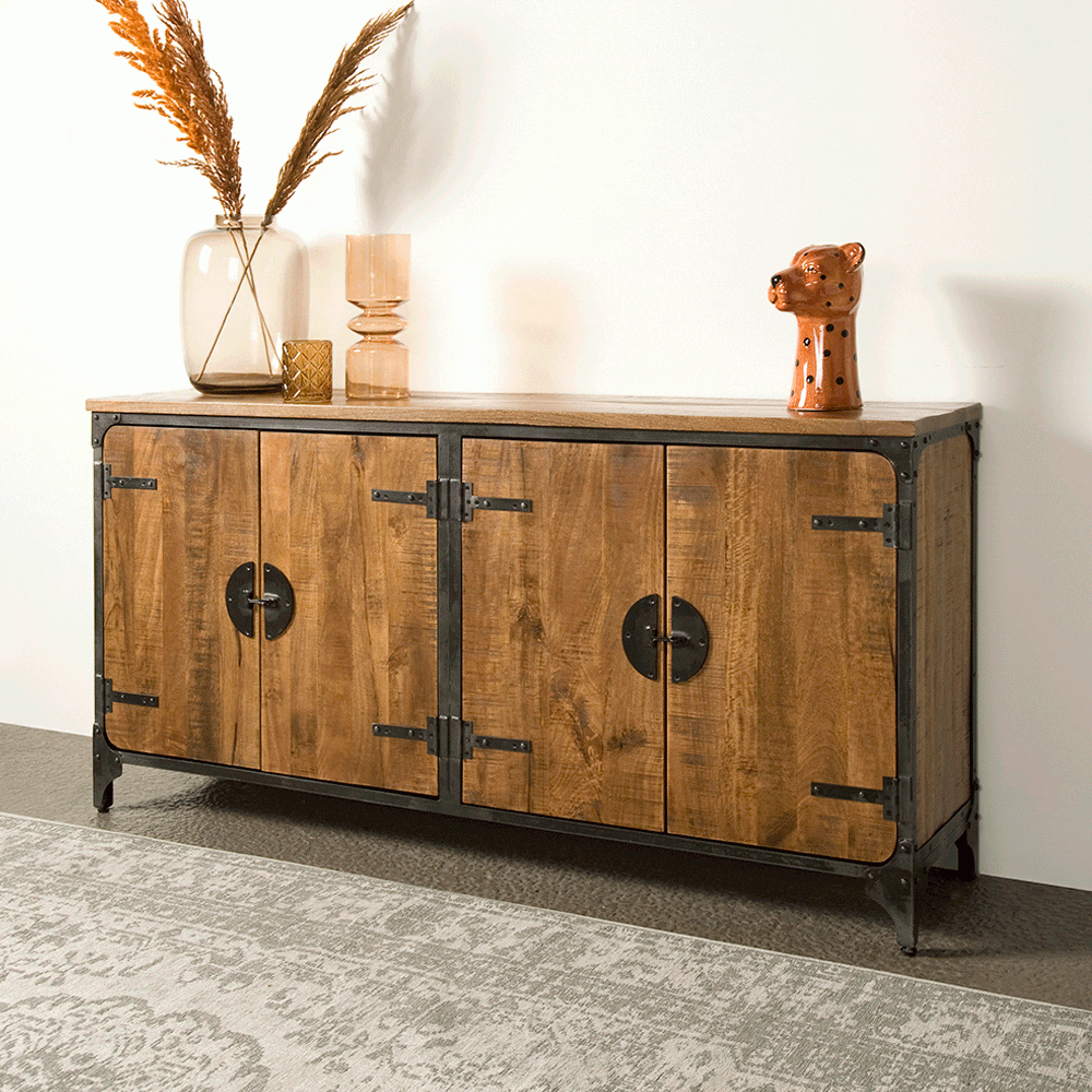 Tower Living Dressoir Basto 180 cm – Warm Mangohout met Staalaccent
