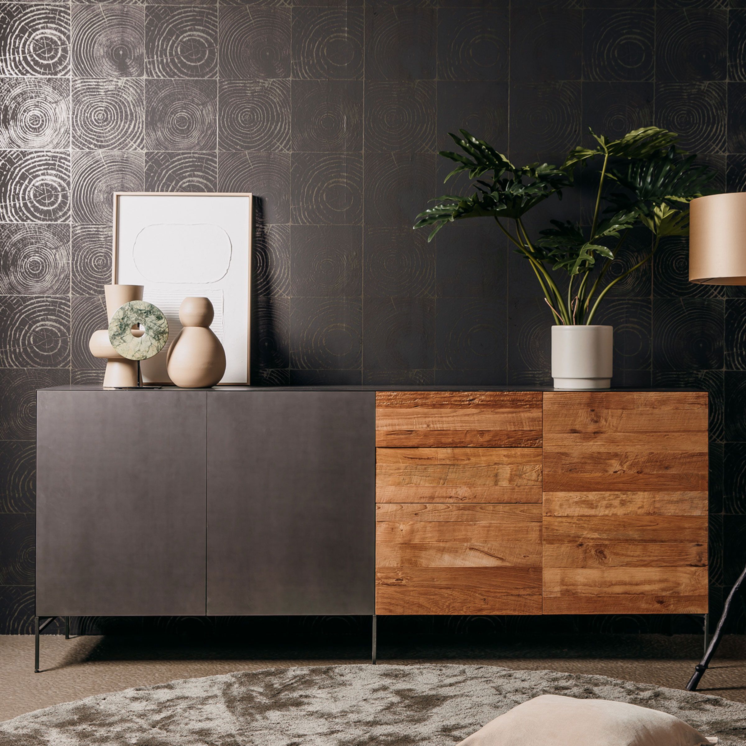 Tower Living Dressoir Pandora 220 cm – Strak Metaal met Gerecycled Teakhout