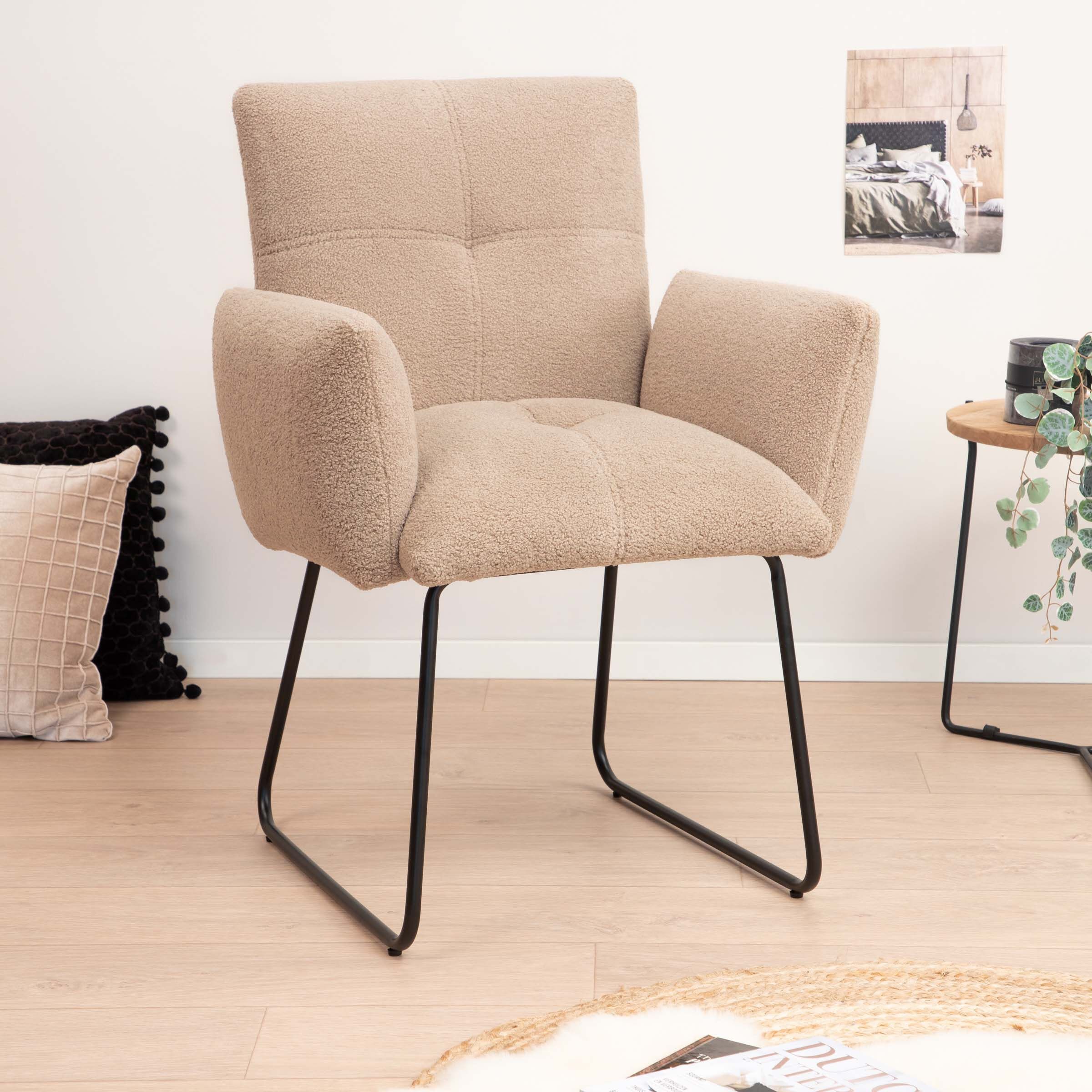 Tower Living Eetkamerstoel Dante Teddy – Lichtbruin, comfort en stijl in één