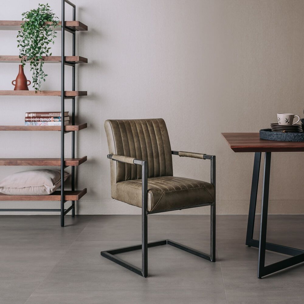 Tower Living Ferro eetkamerstoel met armleuning – stijlvolle groene eyecatcher