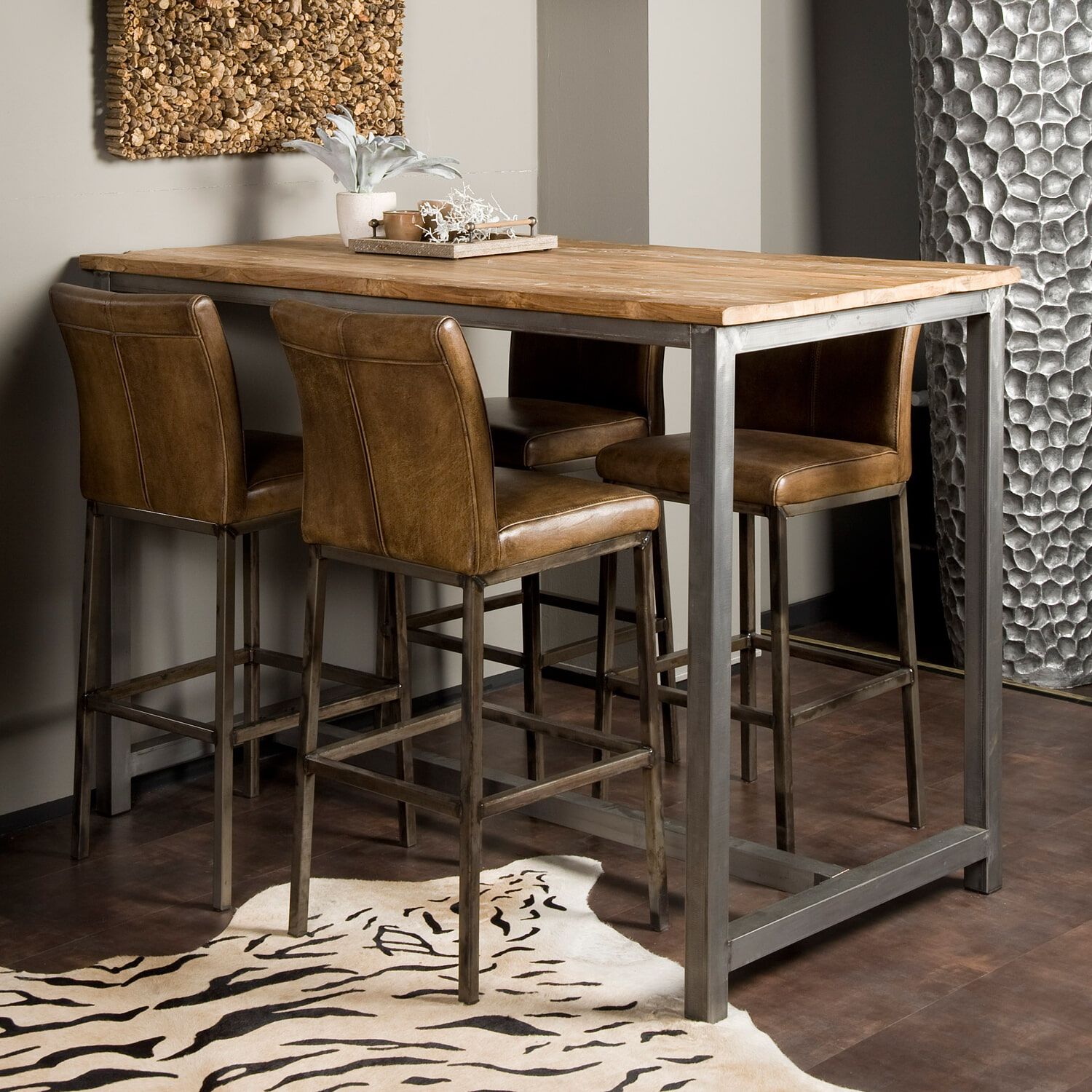 Tower Living Industriële Bartafel Venetië – Robuust Recycled Teak & Staal, 160 × 90 cm