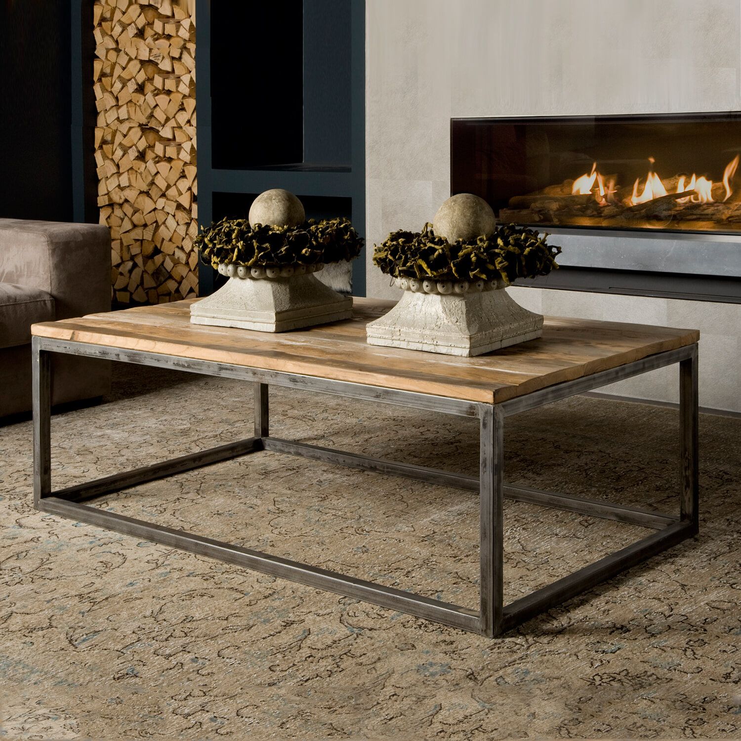 Tower Living Industriële Salontafel Venetië – Bruin, gerecycled teak & staal