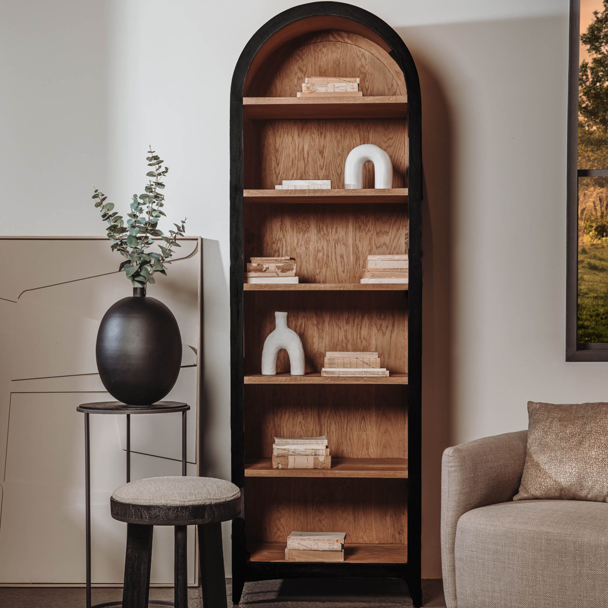 Tower Living Rotondi Wandkast – Strak Zwart Mangohout & Eikenfineer (220 cm × 70 cm)