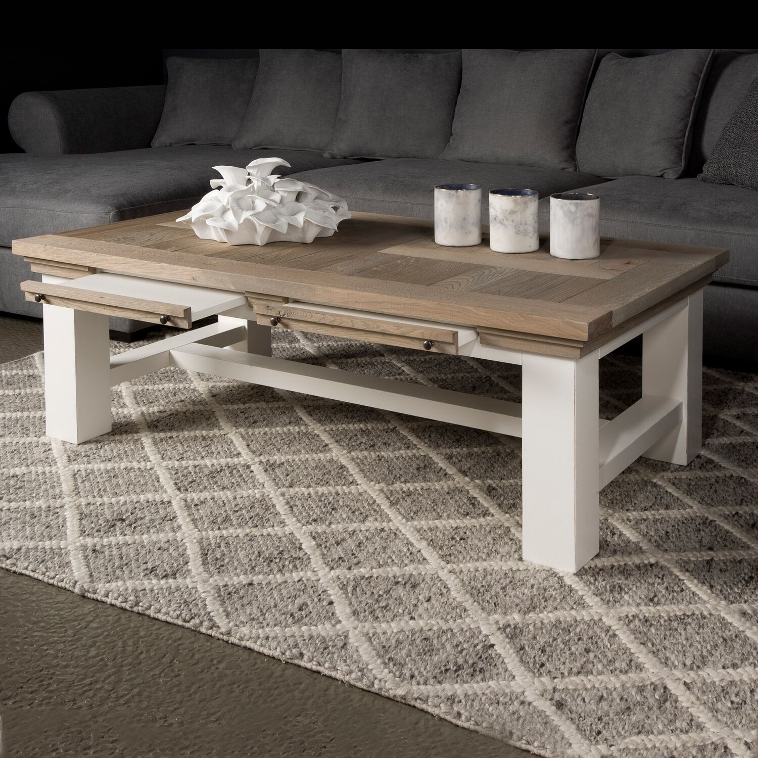 Tower Living salontafel Parma – strak wit met rustiek eiken blad