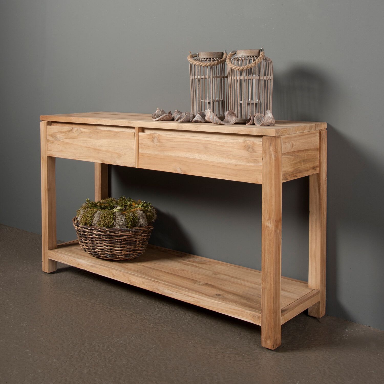 Tower Living Sidetable Corona – Robuuste Teak Tafel van 130 cm voor een Warm Landelijk Interieur