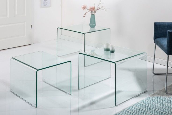 Transparante Designset van 3 Glazen Salontafels – FANTOME 60 cm van Invicta Interior