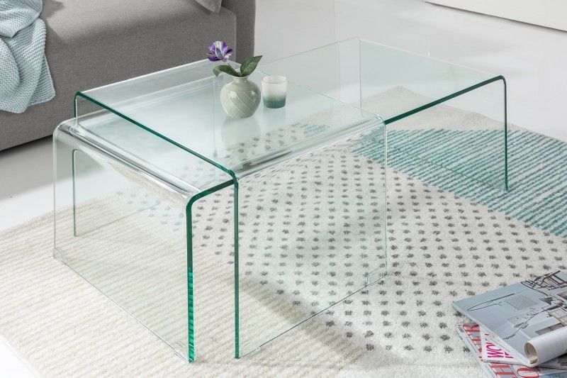 Transparante Glazen Salontafel Set FANTOME – 2 Stuks van Invicta Interior