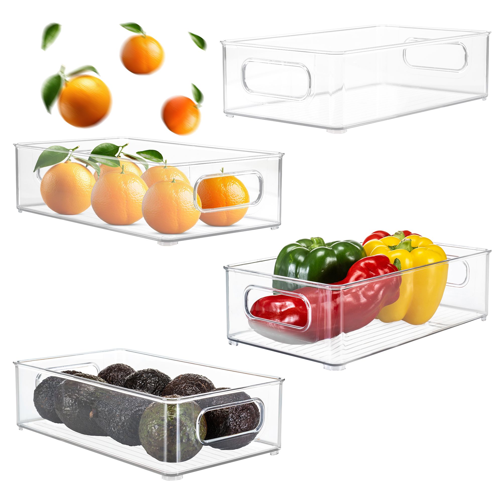 Transparante XIVADA Koelkast Organizer Set – 4 Stevige PET-bakken voor een Opgeruimd Koelkast