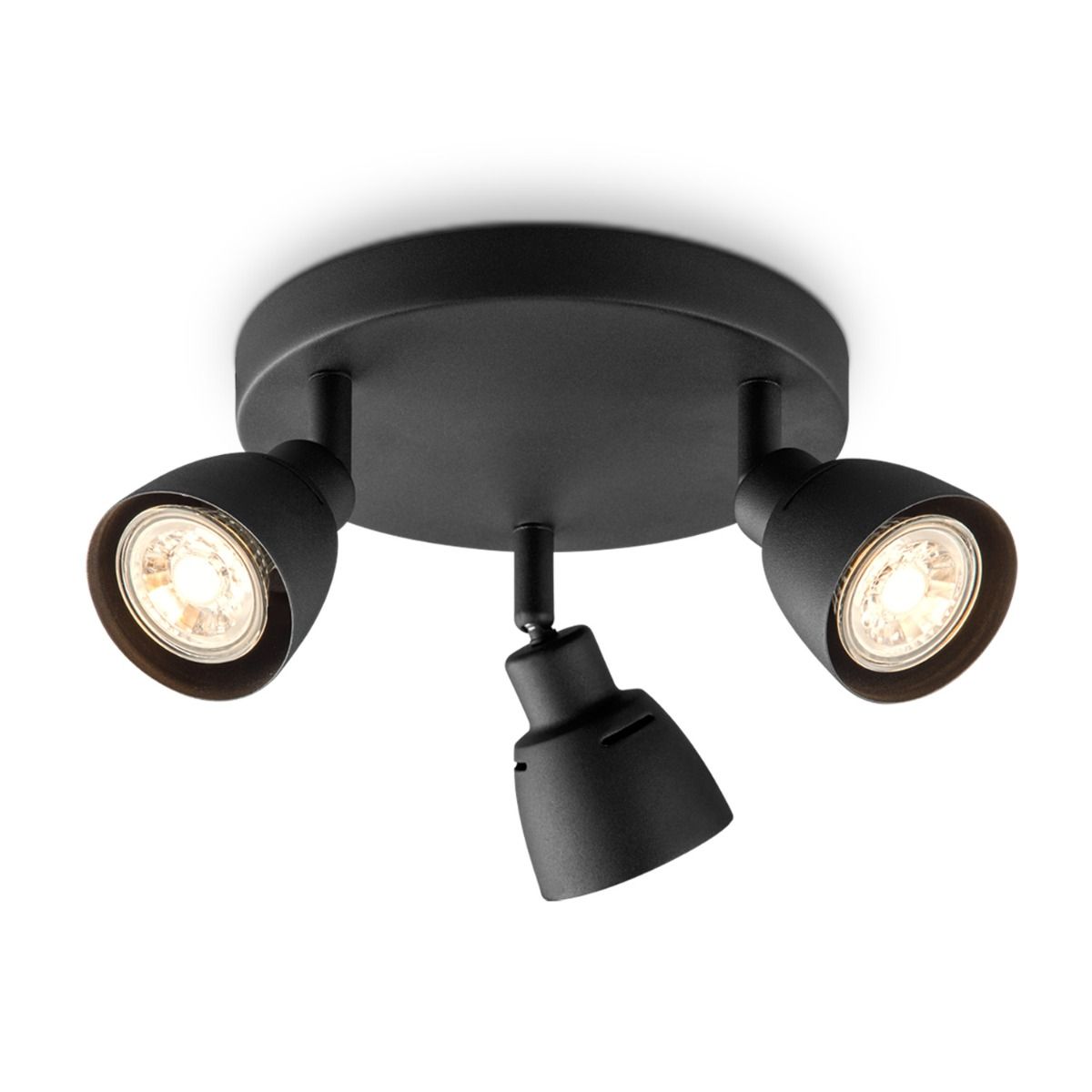 Triospot Aka – Zwarte 3‑LED opbouwspot met warm wit licht voor elke hoek