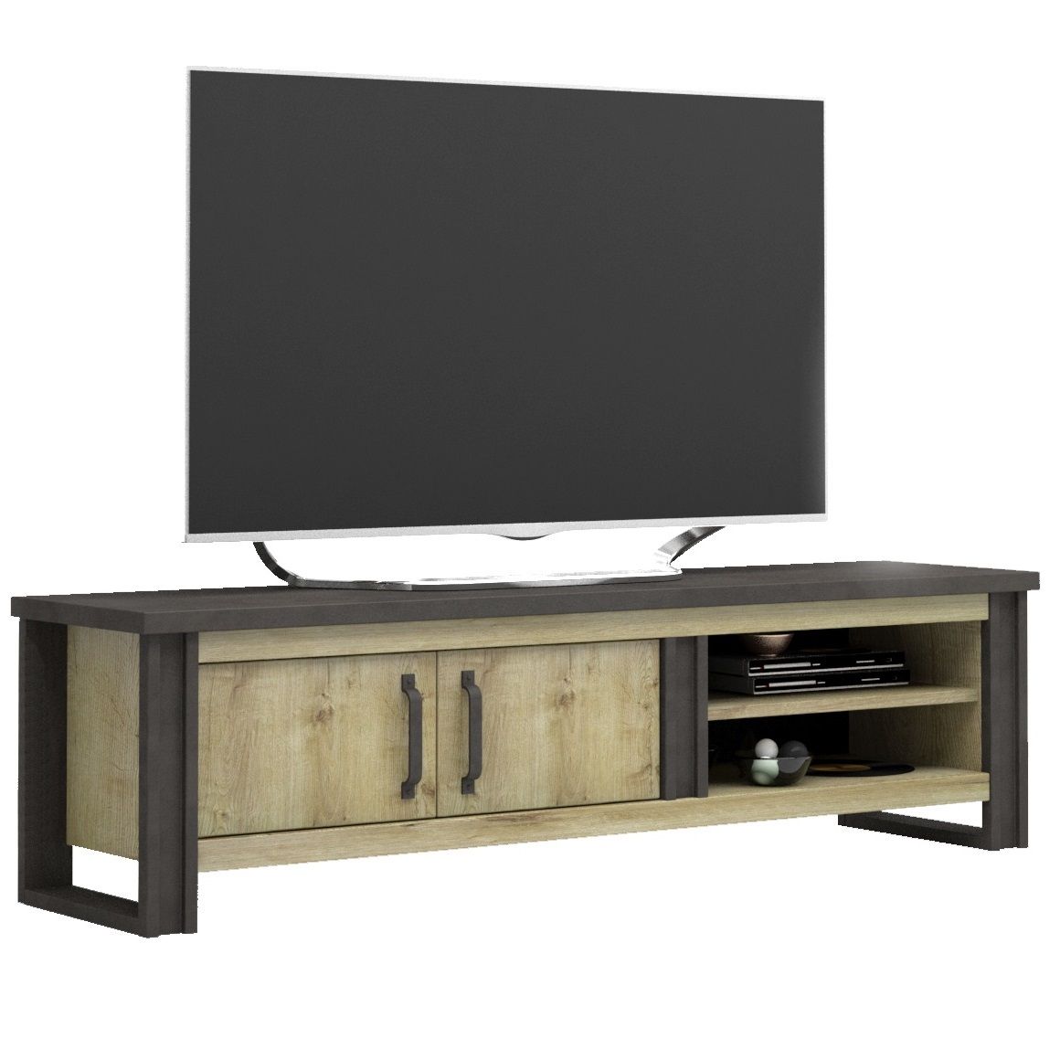 Tv‑meubel Baxter 204 cm – robuuste eiken met antraciet