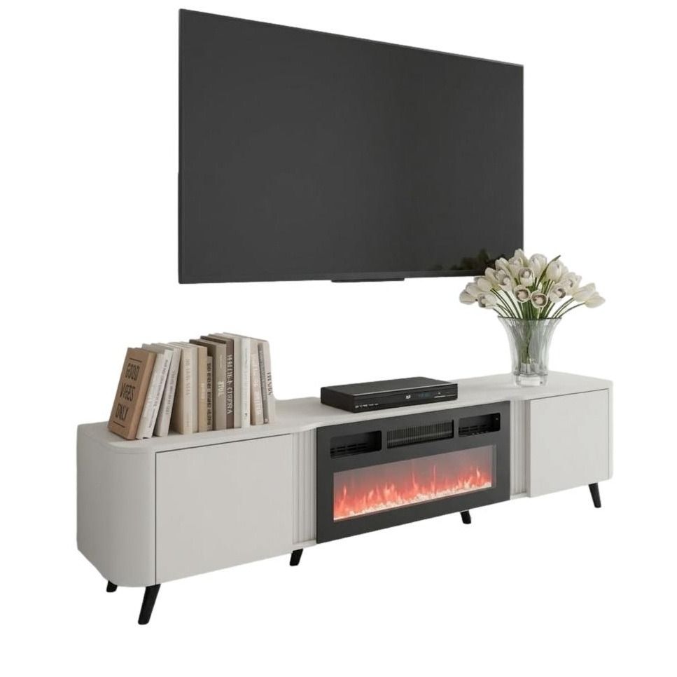 Tv‑meubel Curve 200 cm – Modern design met ingebouwde sfeerhaard