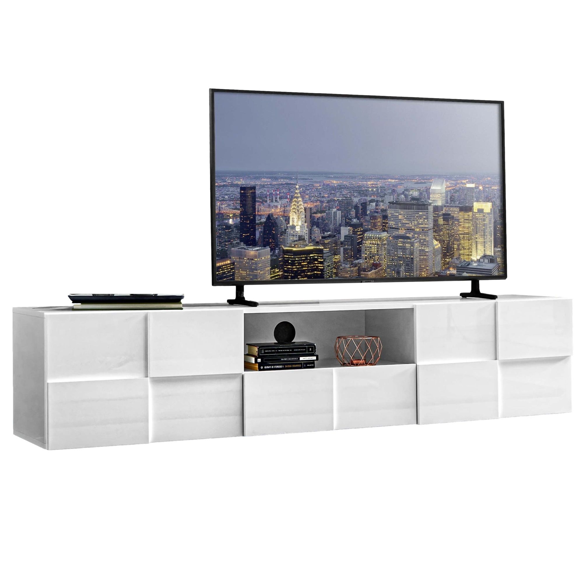 Tv‑meubel Dama 181 cm – Hoogglans wit, stijlvol en functioneel