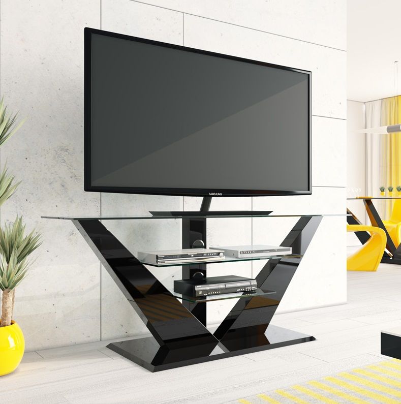 Tv‑meubel Luna 140 cm – Hoogglans zwart met LED verlichtingssysteem