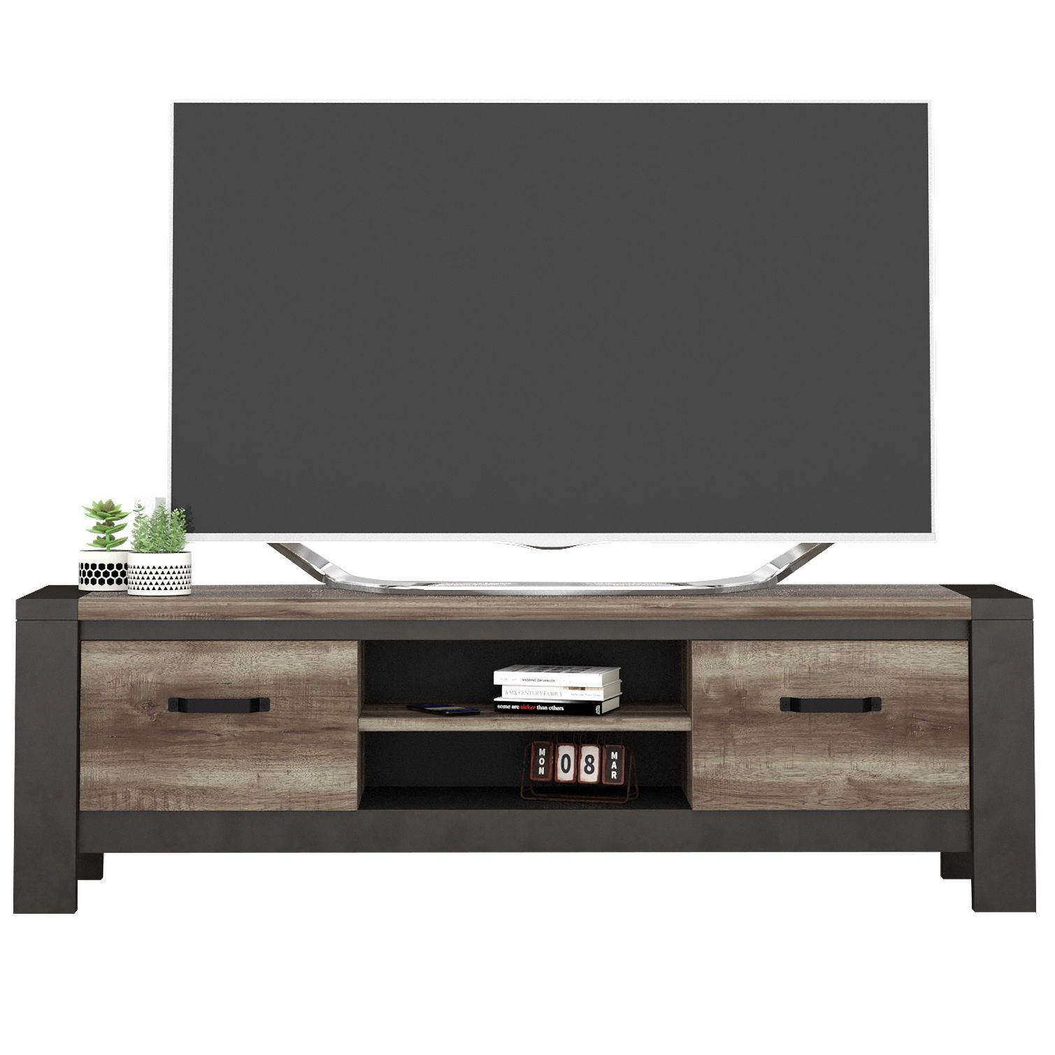 Tv‑meubel Malt 169 cm – robuust industrieel design in oud eiken & antraciet