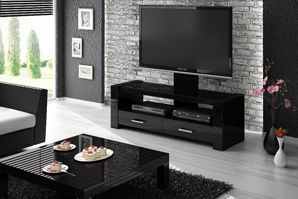 Tv-meubel Monaco 138 cm – Hoogglans zwart met universele tv‑beugel