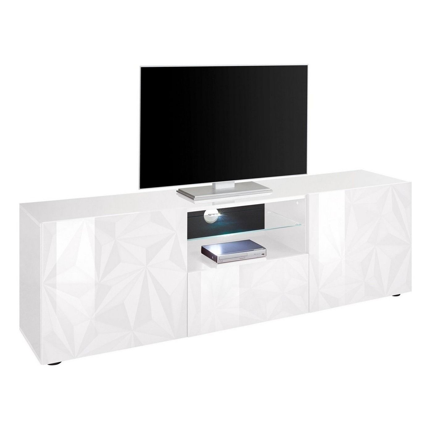 Tv‑meubel Prisma 181 cm – hoogglans wit, modern en functioneel