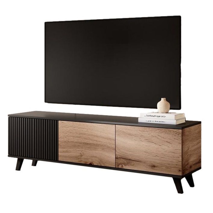 Tv-meubel Random – Elegante eiken‑fineer met zwarte accenten, 180 cm breed