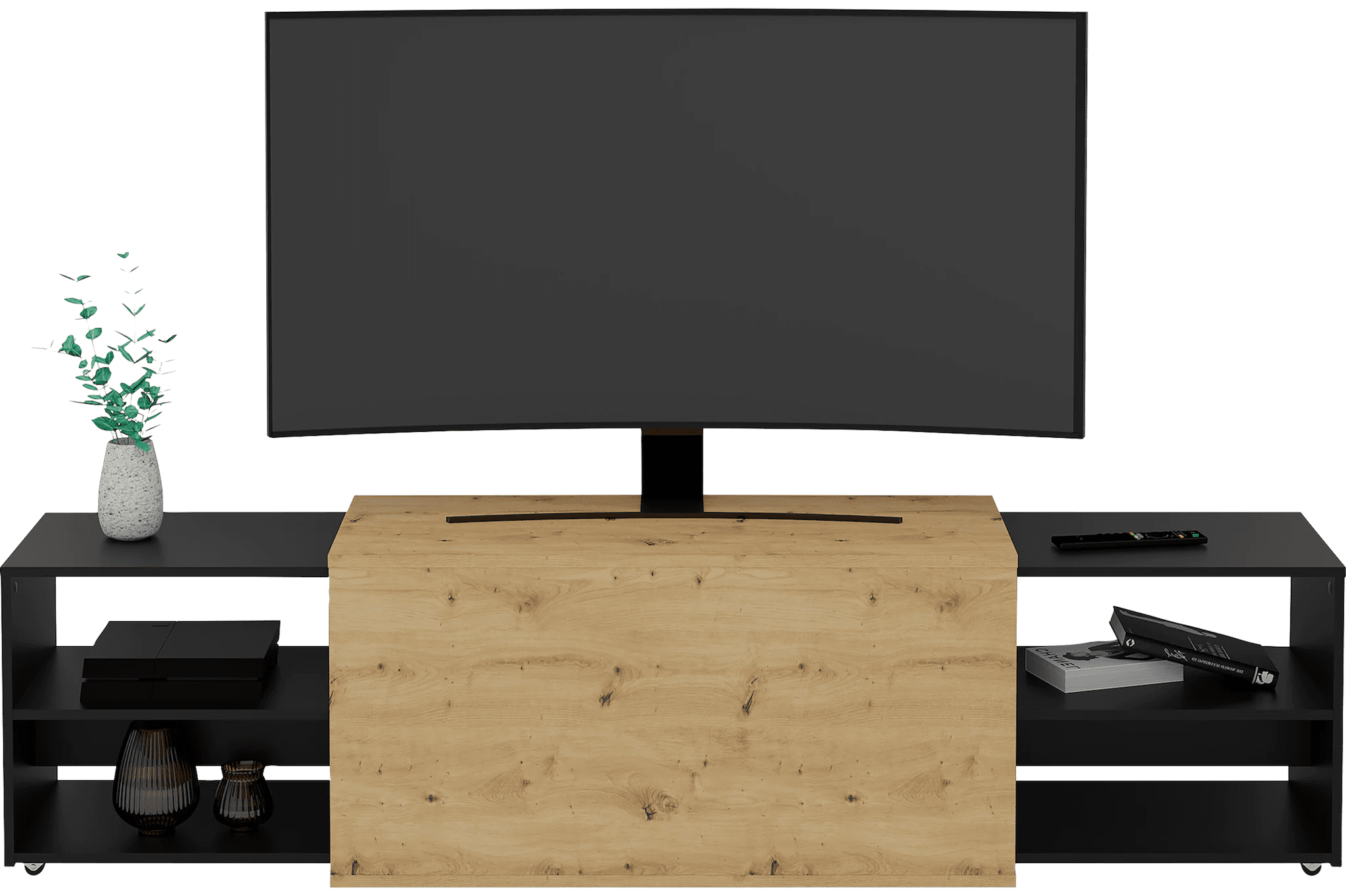 TV-meubel Slide 195 cm – Artisan eiken met zwarte accenten