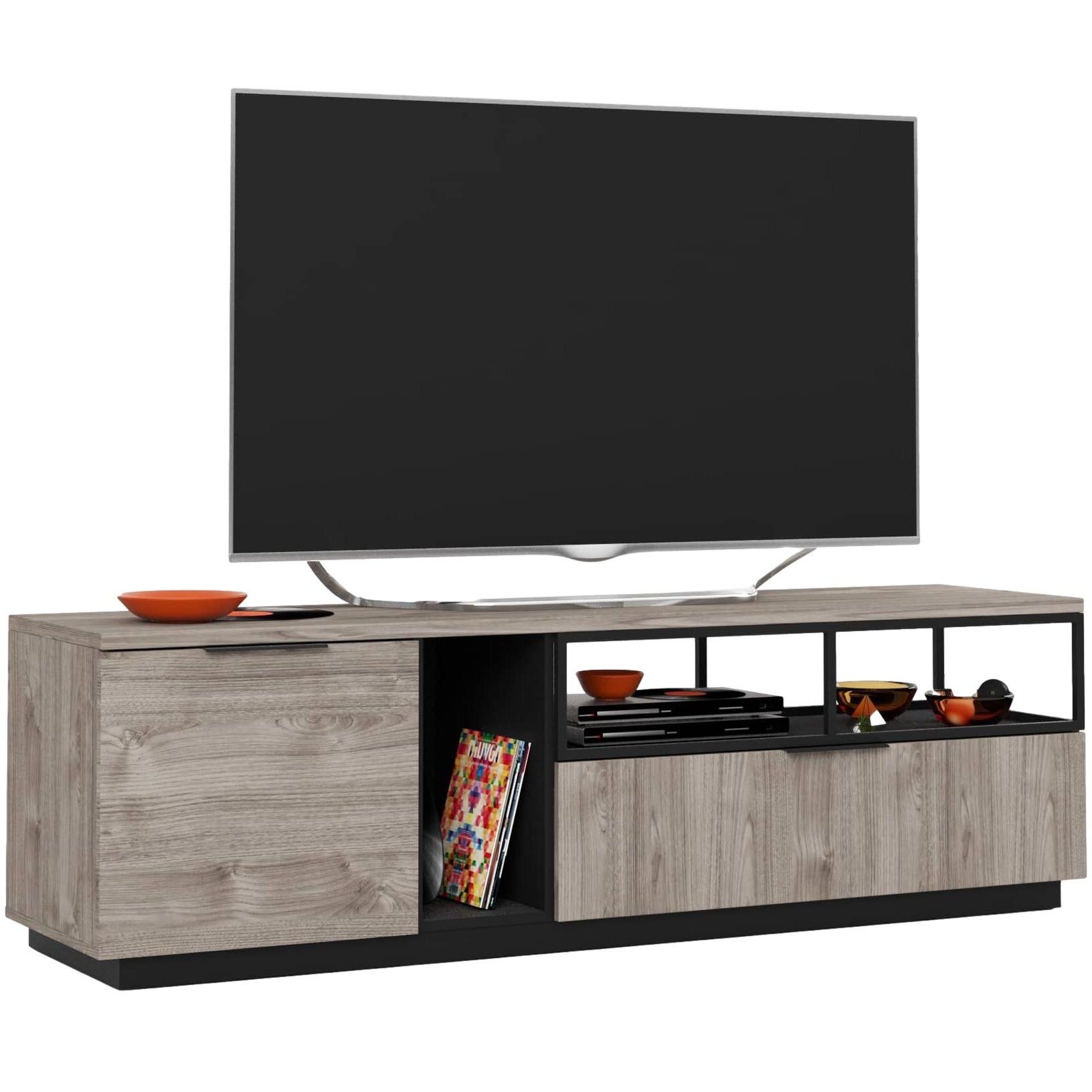 Tv‑Meubel Snapp 180 cm – Robuust industrieel design in grijs eiken en antraciet