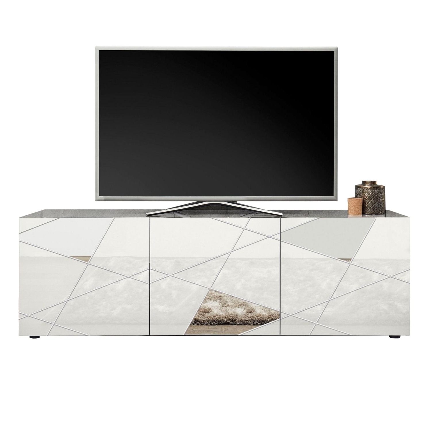 Tv‑meubel Vittoria – Hoogglans wit, 181 cm, 3 deuren, 6 vakken (Pesaro Mobilia)