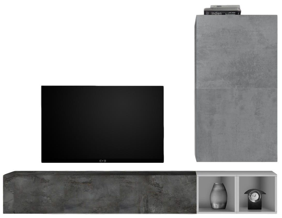 TV‑wandmeubel Anderson – Grijs beton met oxid – Moderne set van 5 elementen