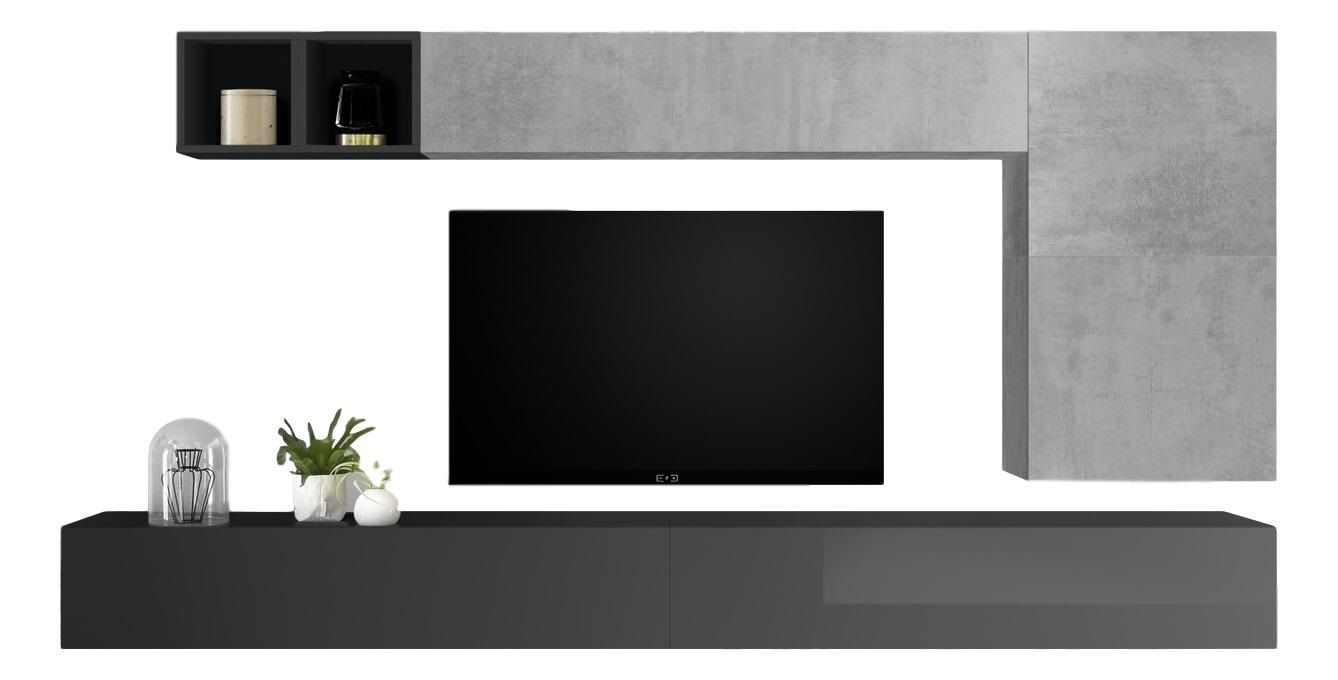 TV-wandmeubel Dorado – stijlvol hoogglans grijs met betonnen look