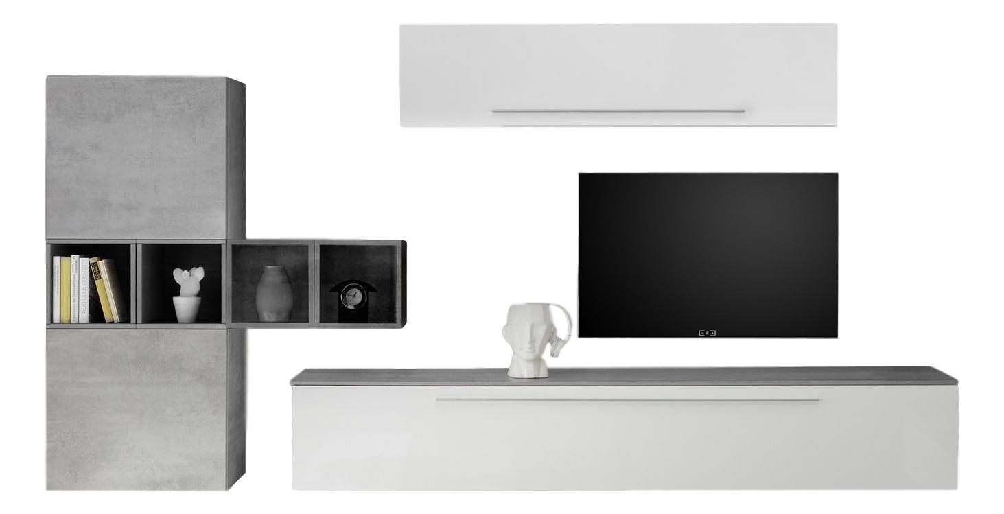 TV-wandmeubel set Kevin – Hoogglans wit met grijs beton