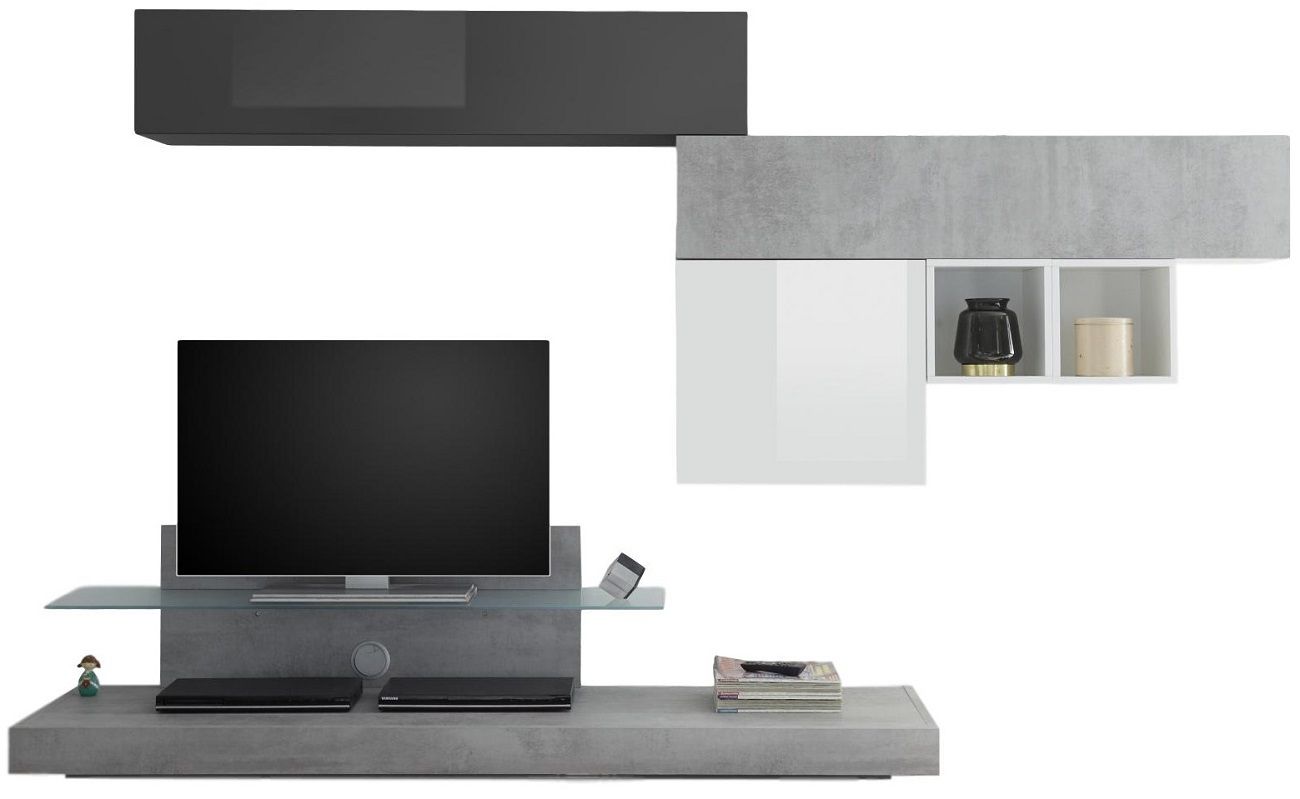 TV‑wandmeubel set Mistro – strak modulair design in hoogglans grijs