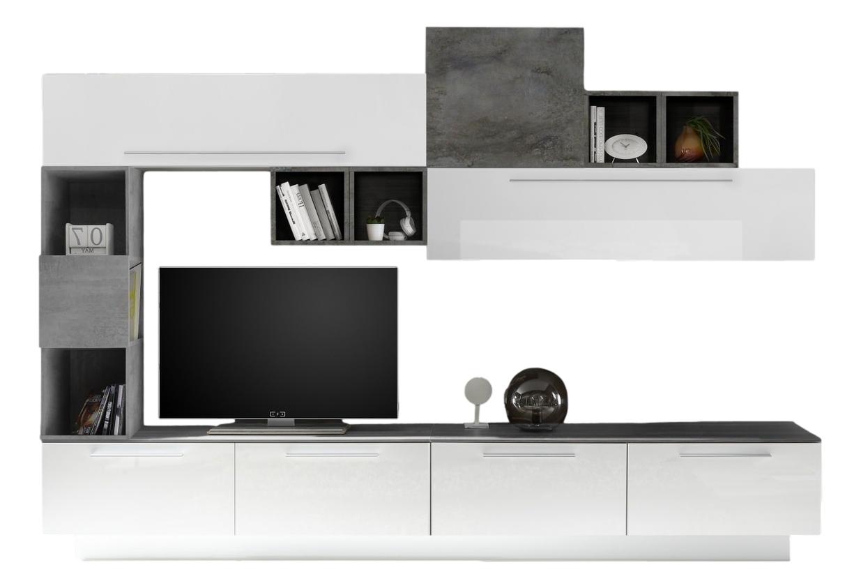 TV-wandmeubel set Reymen – Strak modern design in hoogglans wit en grijs beton