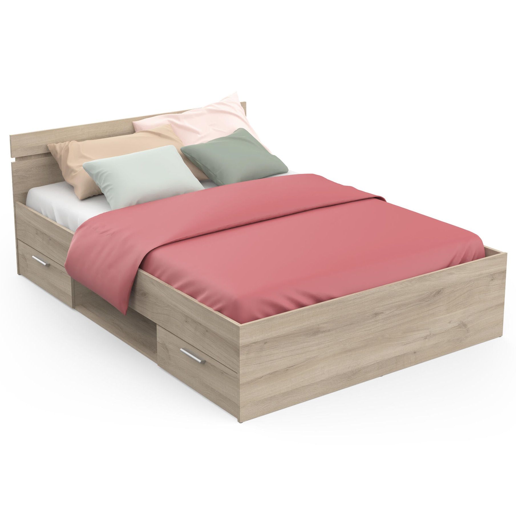 Tweepersoonsbed Lotte 140×200 cm – Elegante eiken opbergoplossing voor jouw slaapkamer