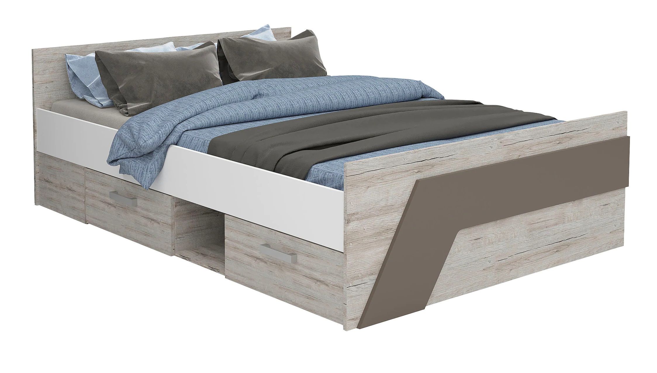 Tweepersoonsbed NONA 140 × 200 cm – Zand eiken & wit, stijlvol en functioneel