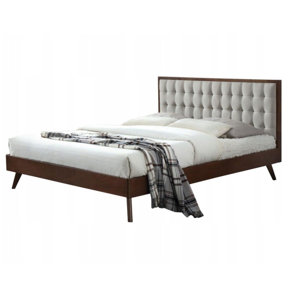 Tweepersoonsbed Solomo 160 × 200 cm – Warm walnoot met zachte beige accenten
